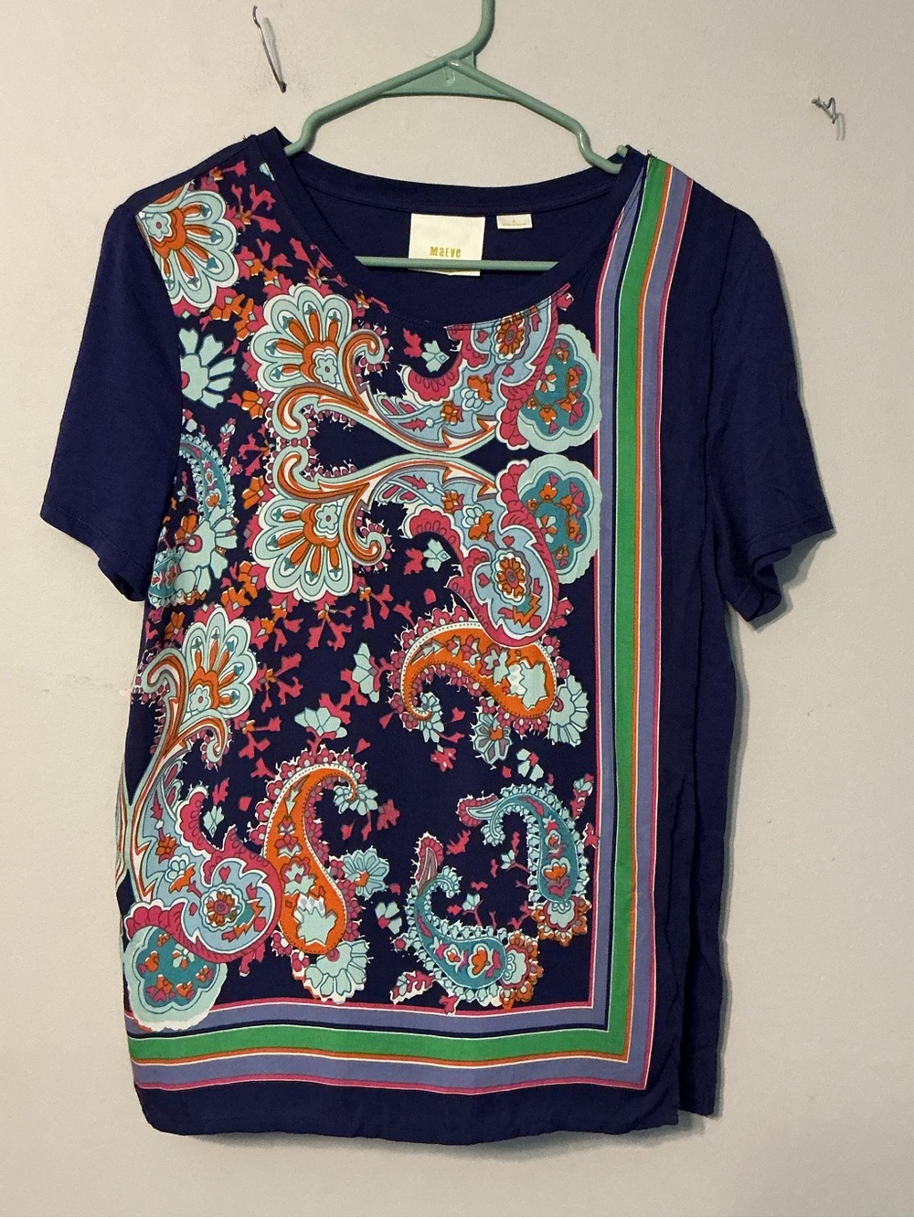 Maeve Purple Multicolor Paisley Scoop Neck Tee